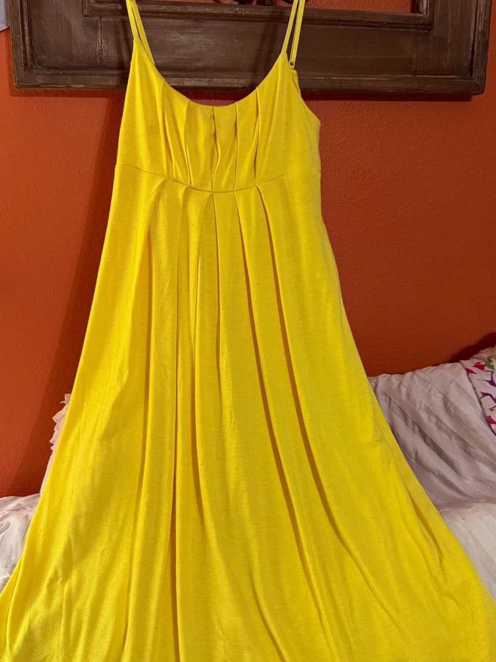 Everly “Planet Love” Vibrant Yellow spaghetti strap dress Size S